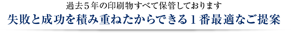 過去5年の印刷物すべて保管しております 失敗と成功を積み重ねたからできる1番最適なご提案